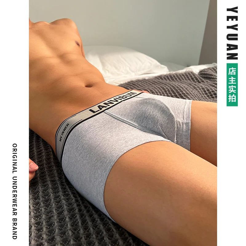 3pcs/lot men's cotton boxer shorts, youth breathable and sexy boxer shorts, sports trendy design underwear