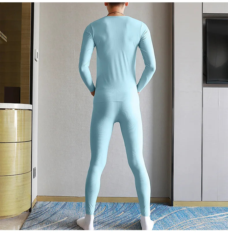 Youth Winter Warm Thermal Underwear for Men Elastic Thread Ice Silk Pants Slim Fitting Leggings Facial Mask Pant Bottom Lingerie