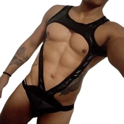 Gay Men Underwear Underpants Sexy Shiny Imitation Leather Men's Thong Sissy String Homme Bodysuit Jockstrap Cuecas Masculinas