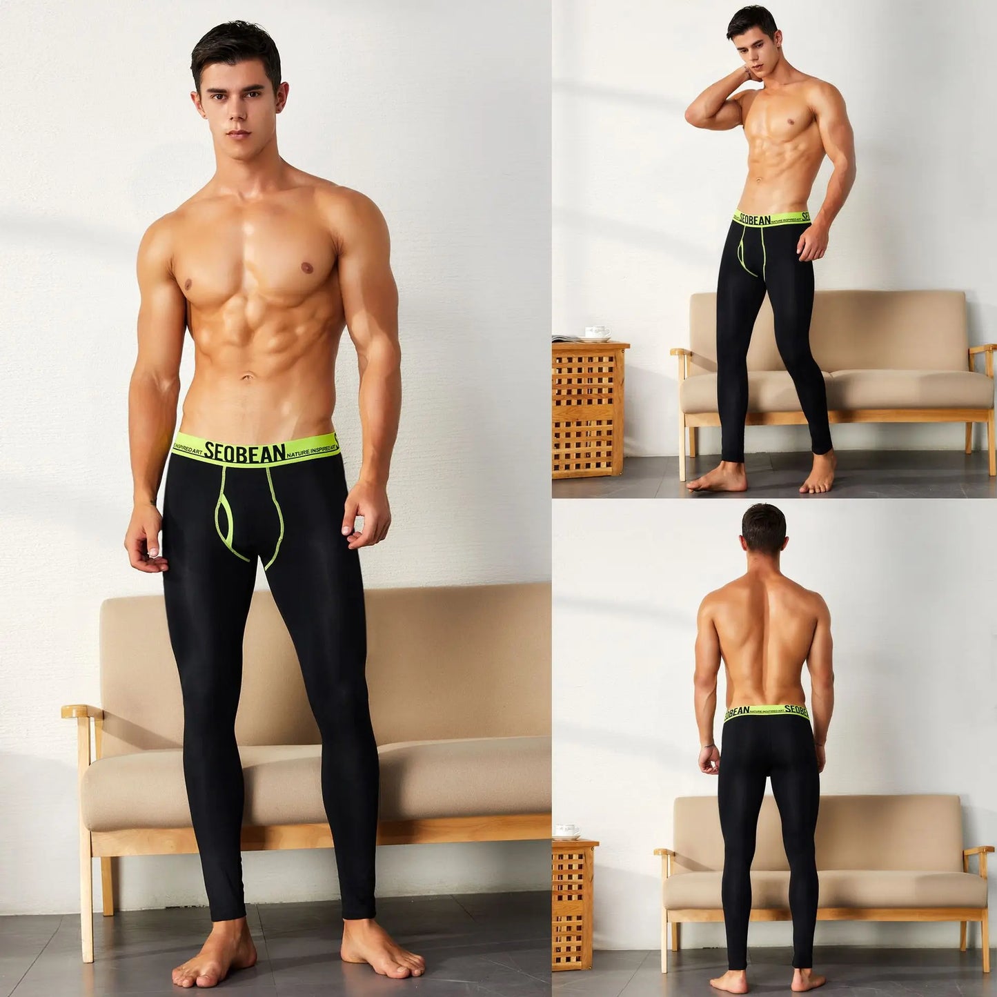 Men's long Johns solid color knitted cotton long underwear men's thermal pants