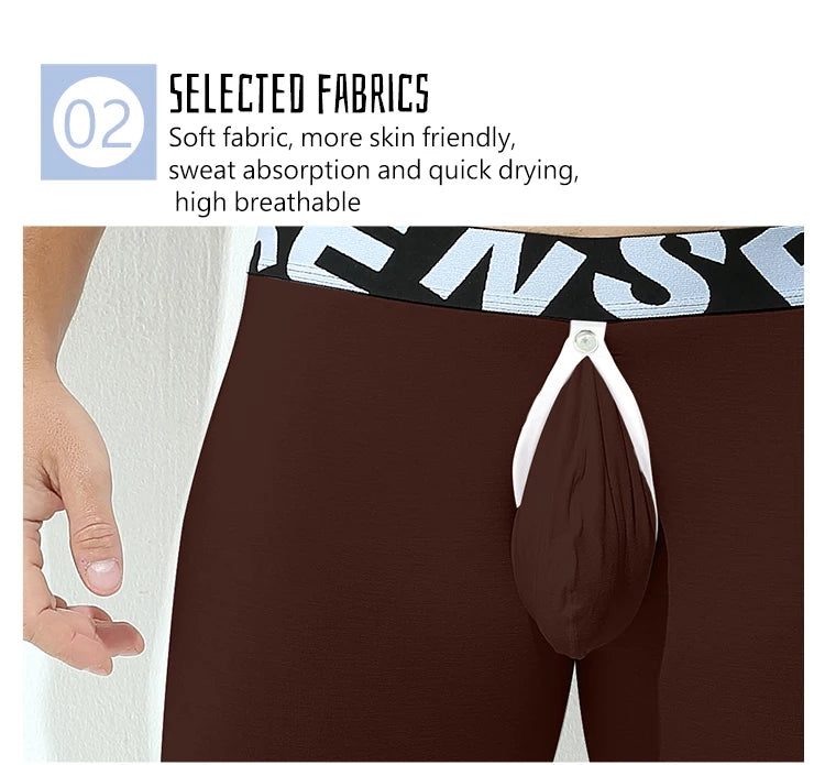 CLEVER-MENMODE Men Thermal Underwear Winter Warm Long Johns Pants Sexy Open Crotch Butt Penis Pouch Backless Soft Legging Tights