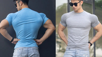 Gym Men's Summer Fitness Sports Casual Slim Men's T-shirt Short Sleeve Slim Muscle Outdoor Fashion Bodybuilding Tight Clothing