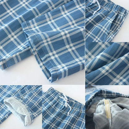 Men's Soft Drawstring Home Cotton Summer Autumn Loose Elastic Waist Sleepwear Casual  Pajama Pants Plaid Pajama Bottoms Pants