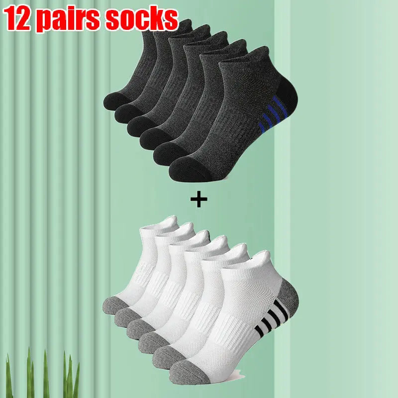 6/12 Pairs 2024 New High Quality Cotton Socks Men Women Sports Solid Color Short Socks Breathable Mesh White Black Ankle Socks