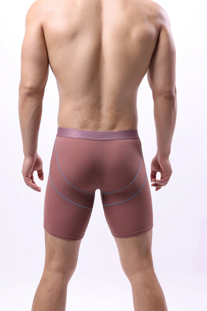 Men Underwear Boxer Shorts Homme Breathable Ice Silk Mid Waist Panites Man U Convex Pouch Long Leg Underpants Cueca Calzoncillos