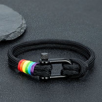 MKENDN Unisex Black Stainless Steel U shape Trendy Rainbow Couple Bracelet Simplicity Temperament Multicolor Wrist Band Gifts