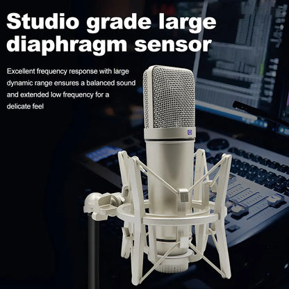 Professional Condenser Microphone Cardioid Studio Mic For Computer Gaming Recording Singing Podcast Sound Card For YouTube