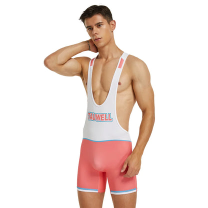 New Men's Elastic Breathable Vest White with Pink Sexy One-piece Vest Sexy Multi-functional Training Clothes