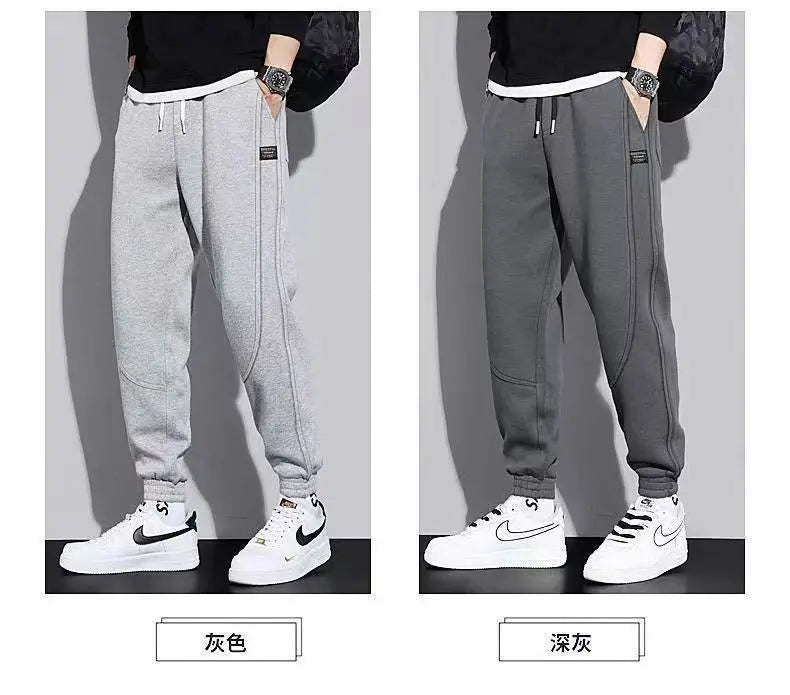 Autumn Winter Velvet Men Invisible Zipper Open Crotch Pants Sports Casual Black Plus Size Loose Trousers