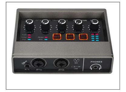 TEYUN Audio Interface 2 Channel 48V Diver-Free Computer Record Electric Guitar Echo Effects PC Recording External Sound Card Q16