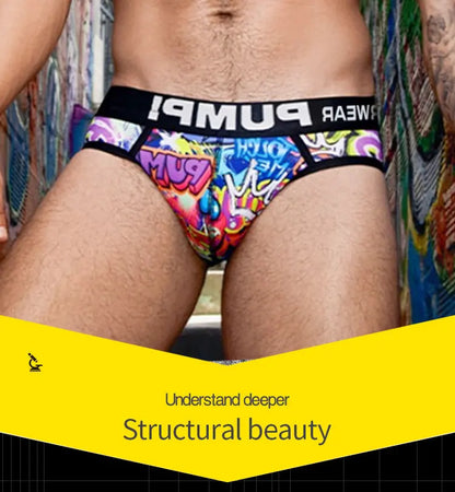 Sexy Men Underwear Man Graffiti Printed Briefs Jockstrap Comfortable Breathable Low Waist Boxers Male Panties