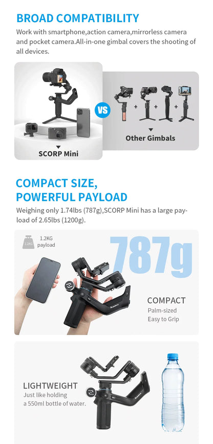 FeiyuTech Official SCORP Mini-1 three Axis Handheld All-in-One Gimbal Stabilizer for GoPro Smartphone Mirrorless Camera