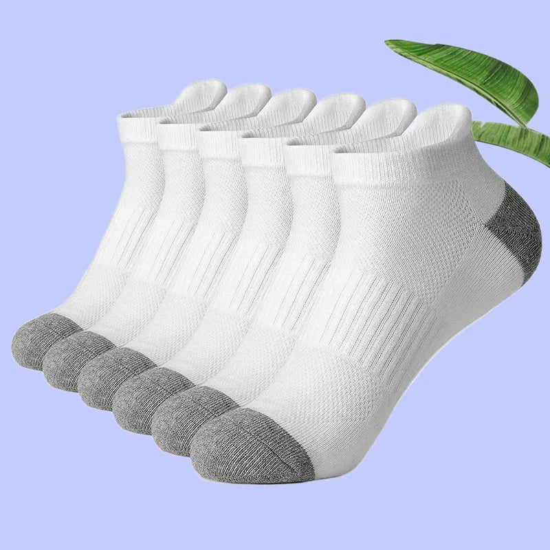 6/12 Pairs 2024 New High Quality Cotton Socks Men Women Sports Solid Color Short Socks Breathable Mesh White Black Ankle Socks