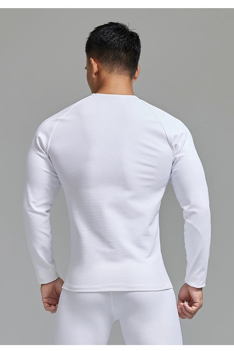 Men Sports Fitness Top Long Sleeve Zipper Neck Streetwear