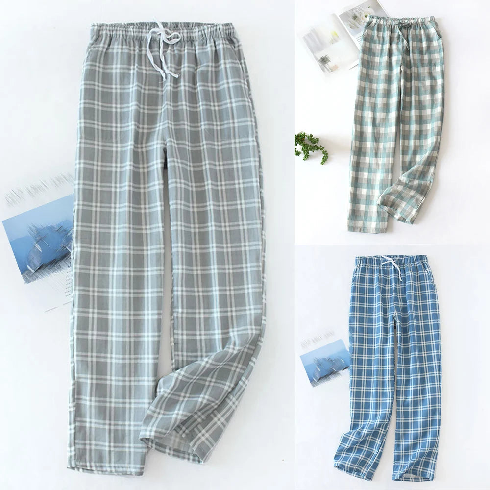 Men's Soft Drawstring Home Cotton Summer Autumn Loose Elastic Waist Sleepwear Casual  Pajama Pants Plaid Pajama Bottoms Pants