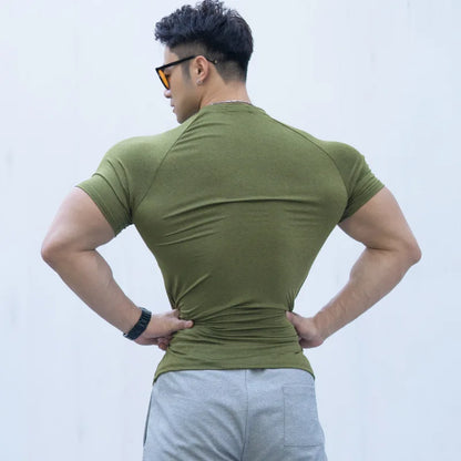 Gym Men's Summer Fitness Sports Casual Slim Men's T-shirt Short Sleeve Slim Muscle Outdoor Fashion Bodybuilding Tight Clothing