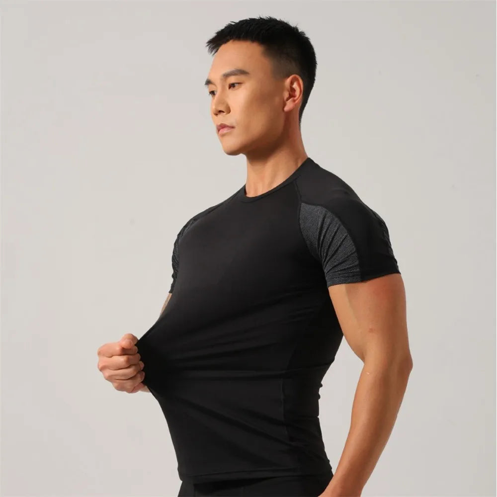 GANYANR Running T-Shirt Man Short Sleeve Fitness Compression Sports Active Wear Sportswear Gym Training Quick Dry Tee Jogging