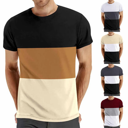 Mens Casual Striped Short Sleeve T-shirt Undershirt Blouse Muscle Pullover Top