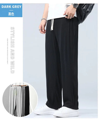 Summer Straight Pants Men's Loose Thin Section Drape Ice Silk Pants Wide Leg Sports Pants Casual Pants Fits 100kg