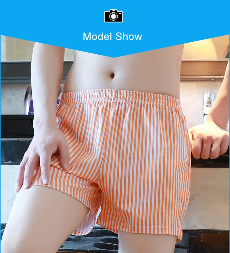 Homewear Men's Arrow Shorts Pants Summer Cotton Loose Panties Man Boxer Shorts Cuecas Youth Striped Breathable Sleepwear Panties