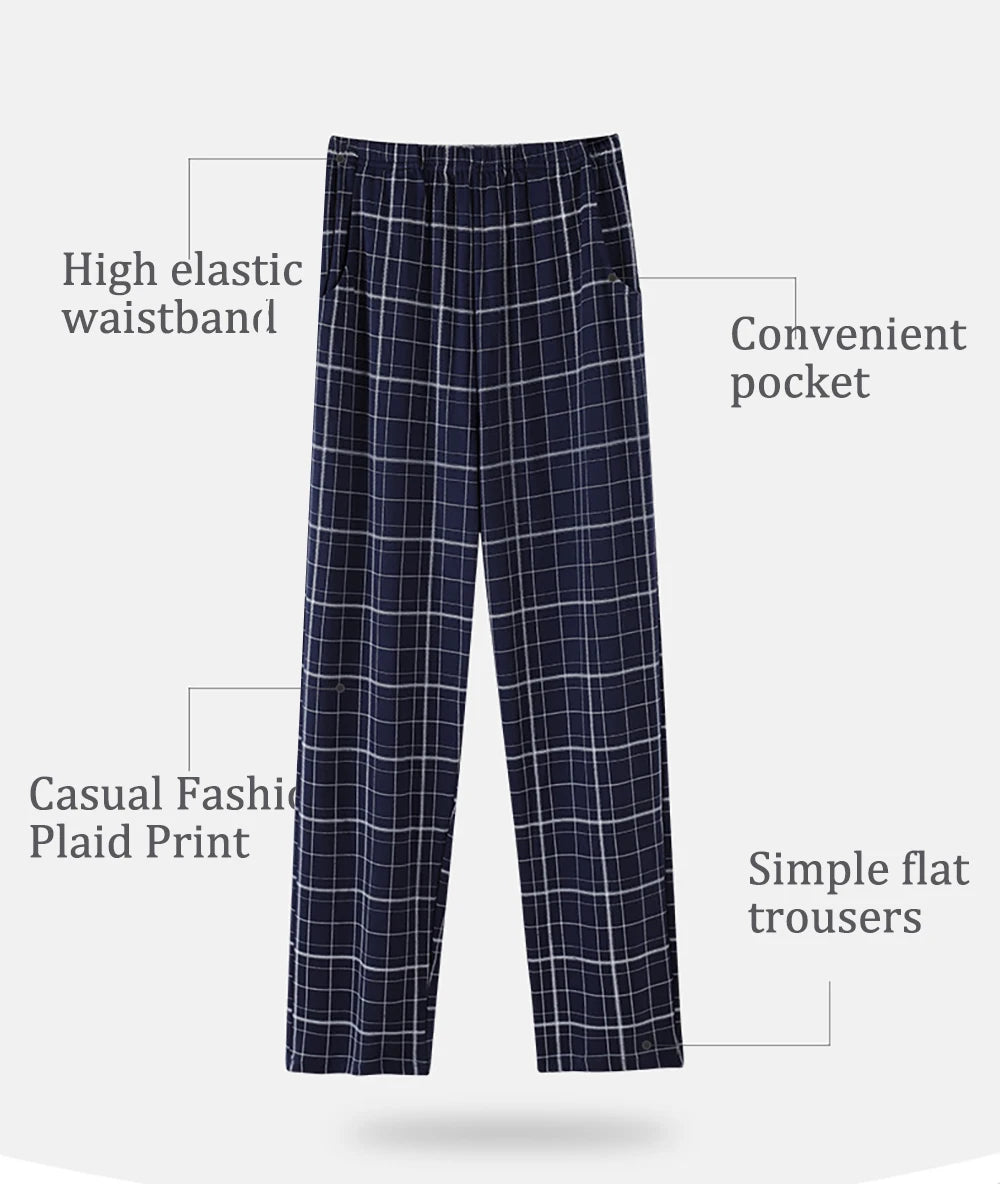 Casual Plaid Pants 4XL Sleepwear Men's Pajama Pants Spring Summer Cotton Trousers for Men Pajamas Male Comfortable Home PJ Pants