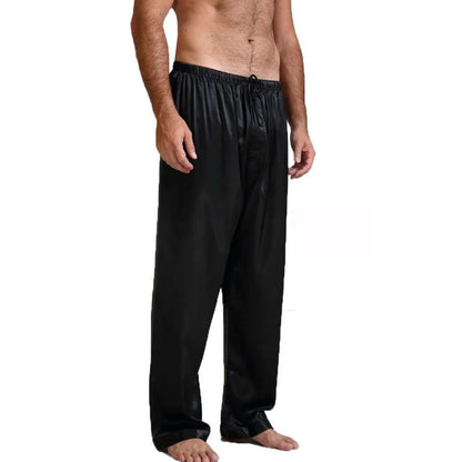 Men's Imitated Silk Pyjamas Pants Sleeping Bottoms Nightwear Sleepwear Trousers Lace-up Elastic Waist Loose Casual Home Clothes