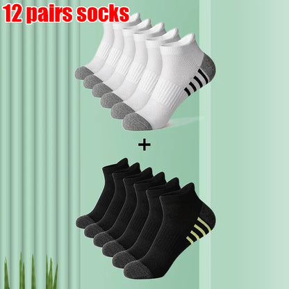 6/12 Pairs 2024 New High Quality Cotton Socks Men Women Sports Solid Color Short Socks Breathable Mesh White Black Ankle Socks