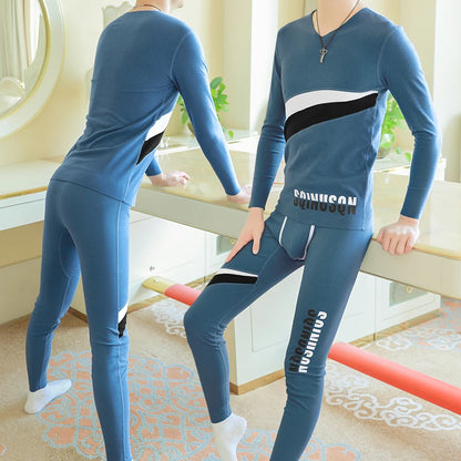 Warm underwear set Men's autumn and winter long underwear set Windproof bottom shirt and bottom pants Cotton clothes and pants