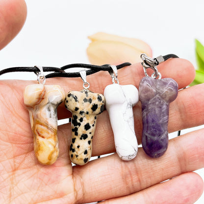 Mini Penis Figurine Pendant Necklace Natural Crystal Quartz Stone phallus fertility amulet dick testicle Crafts Gift