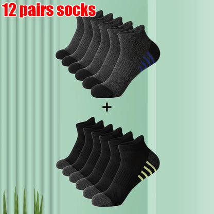 6/12 Pairs 2024 New High Quality Cotton Socks Men Women Sports Solid Color Short Socks Breathable Mesh White Black Ankle Socks