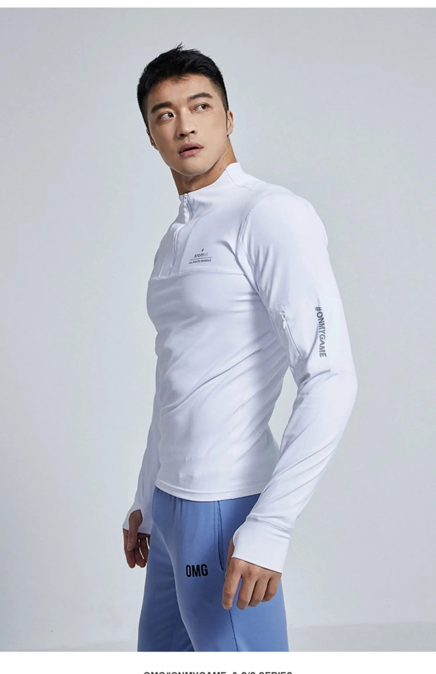 Autumn winter men sports fitness top Long sleeve plus size zipper neck t shirt streetwear