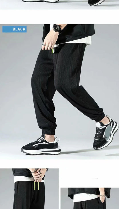 Summer Invisible Zipper Open Crotch Ice Silk Jogger Pants Thin Harem Male Oversized Sportswear Trousers