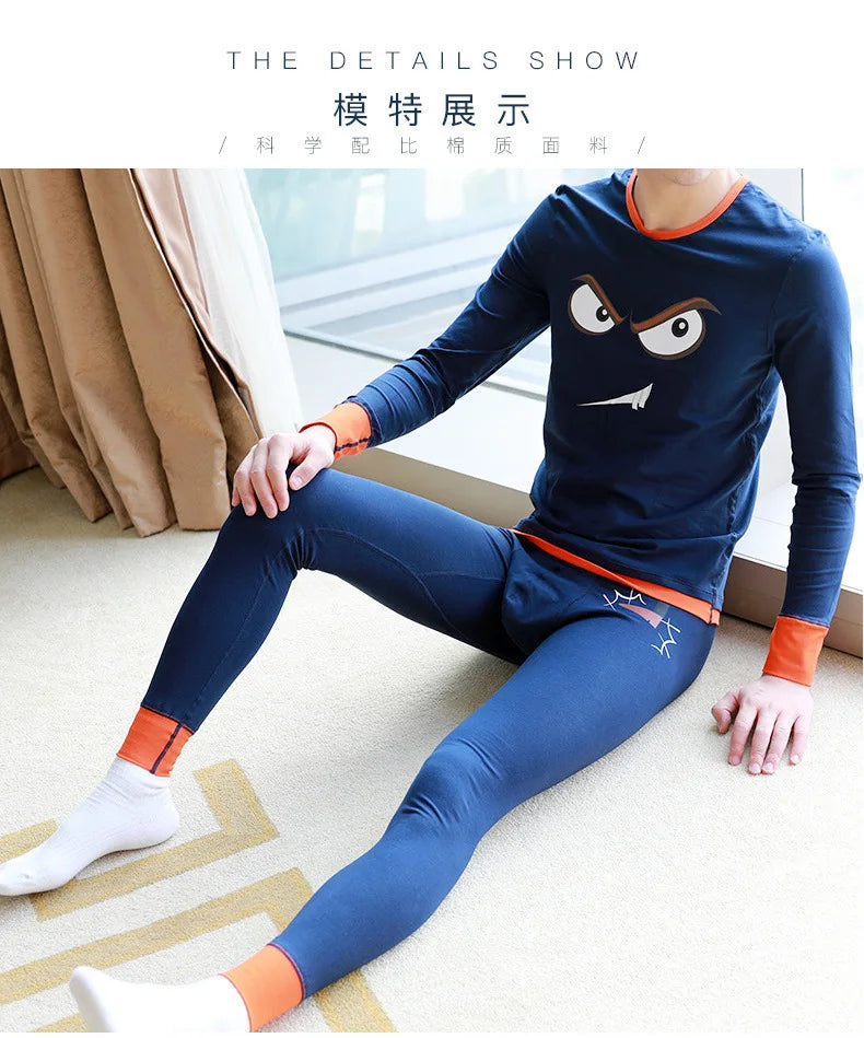 Men's Winter Warm Thermal Underwear Network Red Autumn Clothes Pants Thin Personalized Student Bottom Lingerie Youth Bottom Set