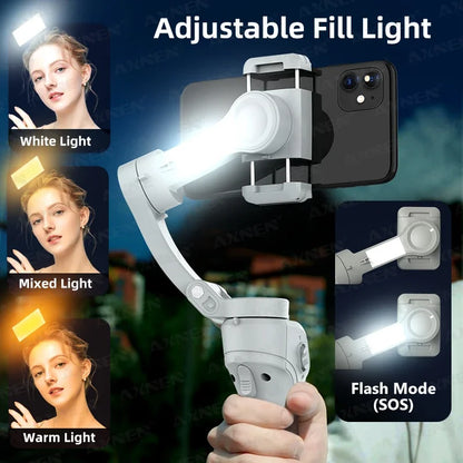 AXNEN Smart 3-Axis Handheld Gimbal Stabilizer for Smartphone with Fill Light for iPhone Android Face Tracking Tiktok Vlog Kit