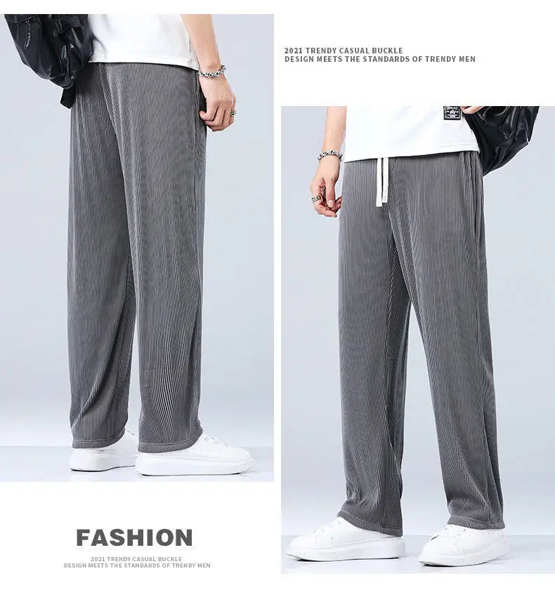 Summer Straight Pants Men's Loose Thin Section Drape Ice Silk Pants Wide Leg Sports Pants Casual Pants Fits 100kg