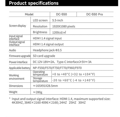 VILTROX DC-550 Pro 5.5 Inch Profissional Camera Studio Monitors 4K HDMI Touch Screen Field 3D LUT Director Monitor 1920x1080