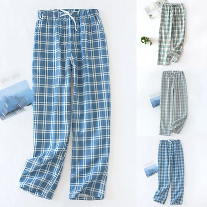 Men's Soft Drawstring Home Cotton Summer Autumn Loose Elastic Waist Sleepwear Casual  Pajama Pants Plaid Pajama Bottoms Pants