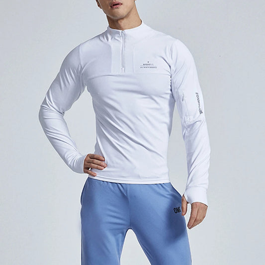 Autumn winter men sports fitness top Long sleeve plus size zipper neck t shirt streetwear