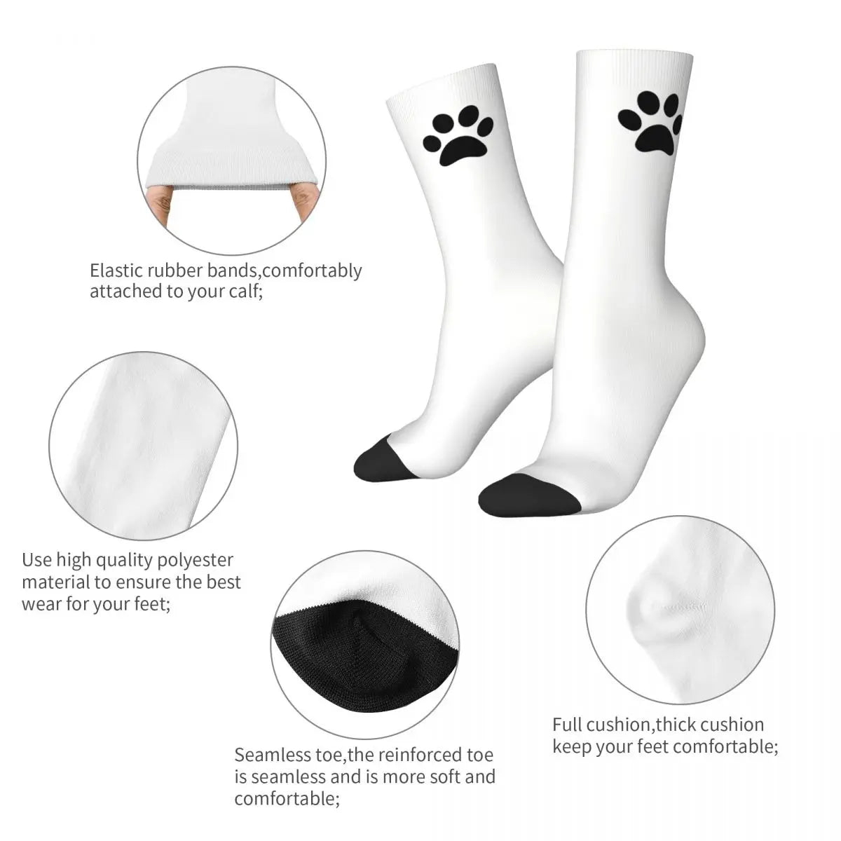 Paw Print Pattern Black Pawprint Men Women Socks Cycling Novelty Spring Summer Autumn Winter Stockings Gift