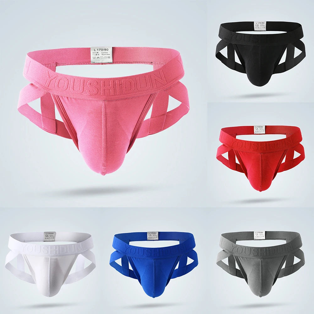 Men's Low Rise Thong Jock Strap Convex Pouch