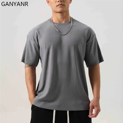 GANYANR Running T-Shirt Man Short Sleeve Fitness Compression Sports Active Wear Sportswear Gym Training Quick Dry Tee Jogging