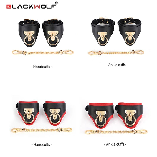 BLACKWOLF Genuine Leather Handcuffs and Anklecuffs Bondage Toys for Couples Bdsm Toy Luxurious Quality for Sex Adult Games