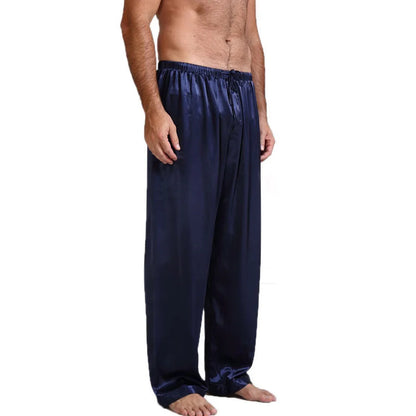 Men's Imitated Silk Pyjamas Pants Sleeping Bottoms Nightwear Sleepwear Trousers Lace-up Elastic Waist Loose Casual Home Clothes