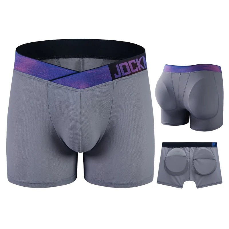 3PC Jockmail Boxers Hombre Long Removable Butt Pad Sports Mesh Breathable Butt Lift Sexy Calzoncillos Hombres Cueca New Product