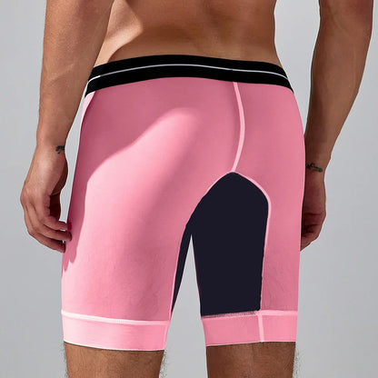 Underwear for men ,Trendy color block long men's boxer briefs wholesale