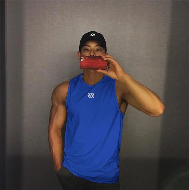 2024 Mens fitness gyms Tank top men Fitness sleeveless shirt Male mesh breathable Sports vest Undershirt Gyms Running vest men