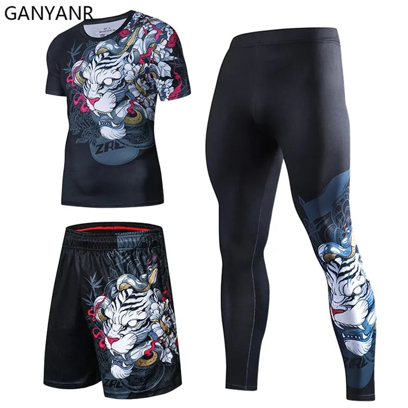 GANYANR Running Set Men leggings Clothing Sweatshirt gym suit Football basketball Soccer Tracksuit Sportswear Yoga shorts tights