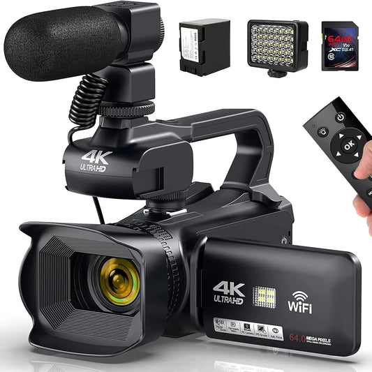 4K Ultra HD Professional Video Cameras for Photography 18X Digital Zoom YouTube Live Streaming Camcorders 64MP Vlogging Recorder