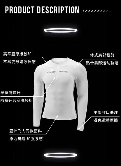 Men Sports Fitness Top Long Sleeve Zipper Neck Streetwear