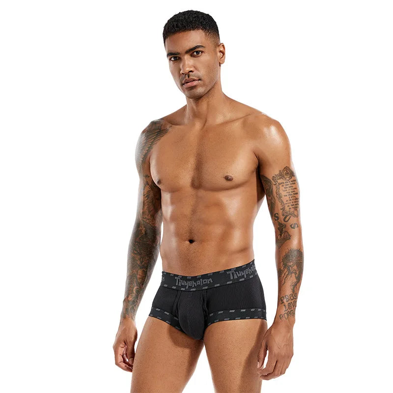 Men's Youth Ribbed Cotton  U Convex Pouch Boxer Briefs